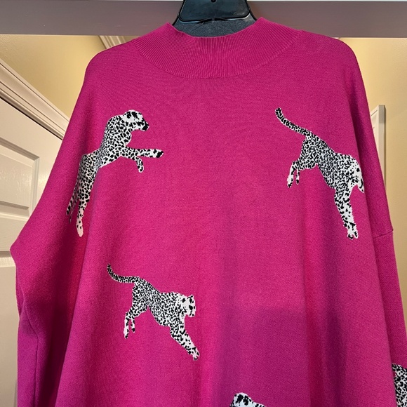 NWOT Entro Hot Pink Cheetah Leopard Oversized Tunic Style Sweater Size XL - Picture 6 of 6